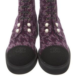CHANEL Purple and Black Lace Up Boots fits US 8.5 or UK 6!